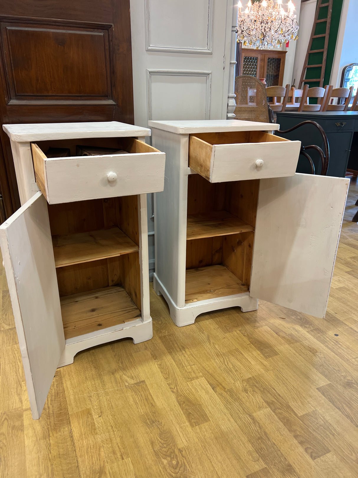 Pair of rustic bedside tables, W.41cm, D.36cm and H.80.5cm.