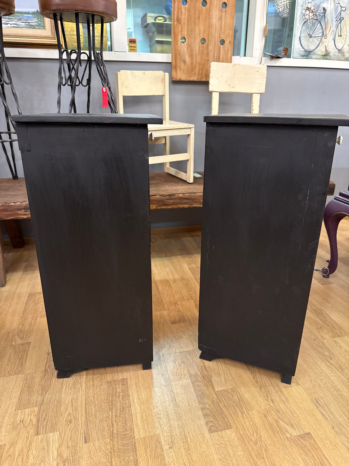 Black bedside table pair W.31cm, D,34cm, H,77.5cm