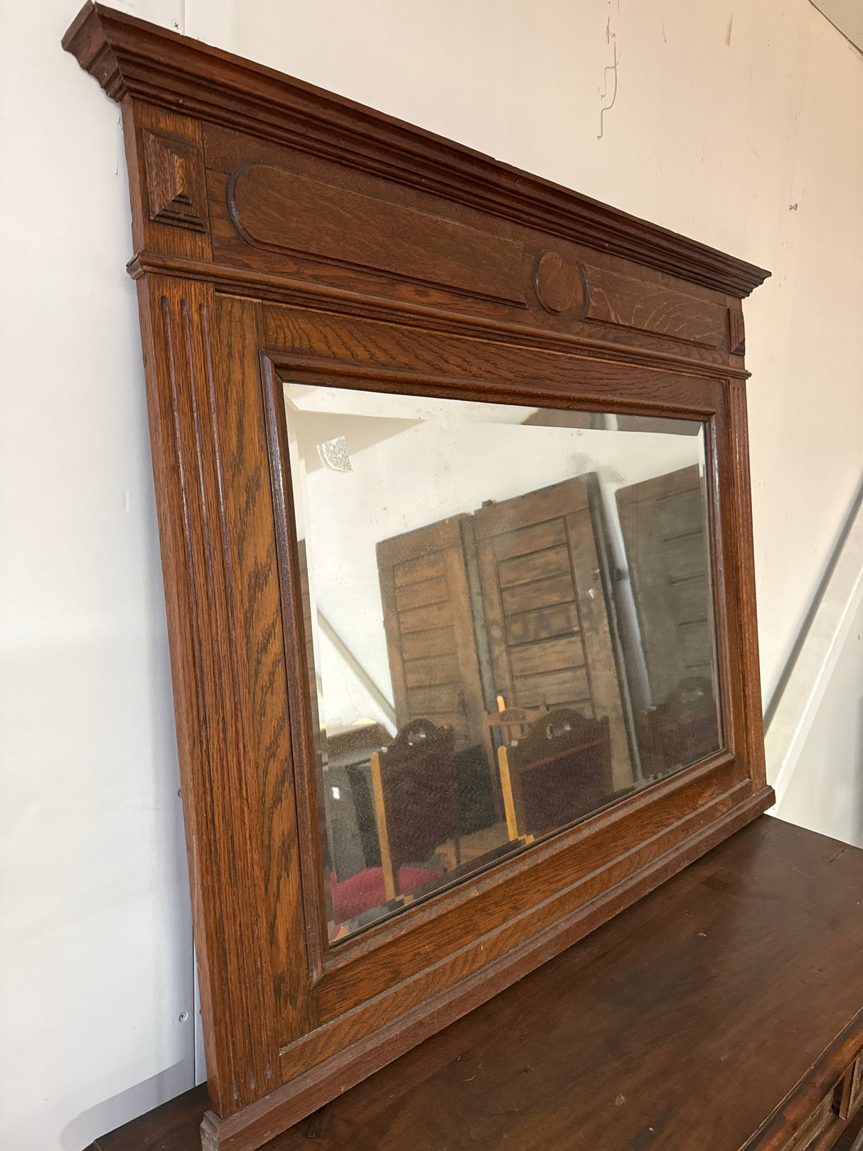 Gorgeous faceted oak mirror