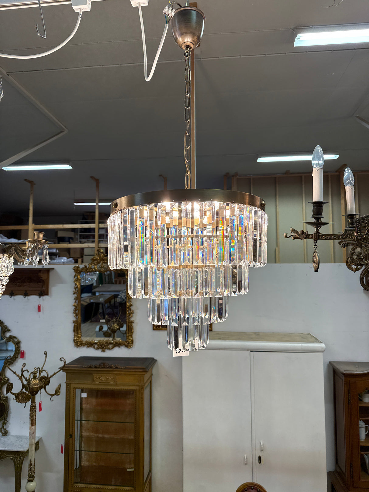 Patinated brass crystal chandelier K.41cm, H.46cm