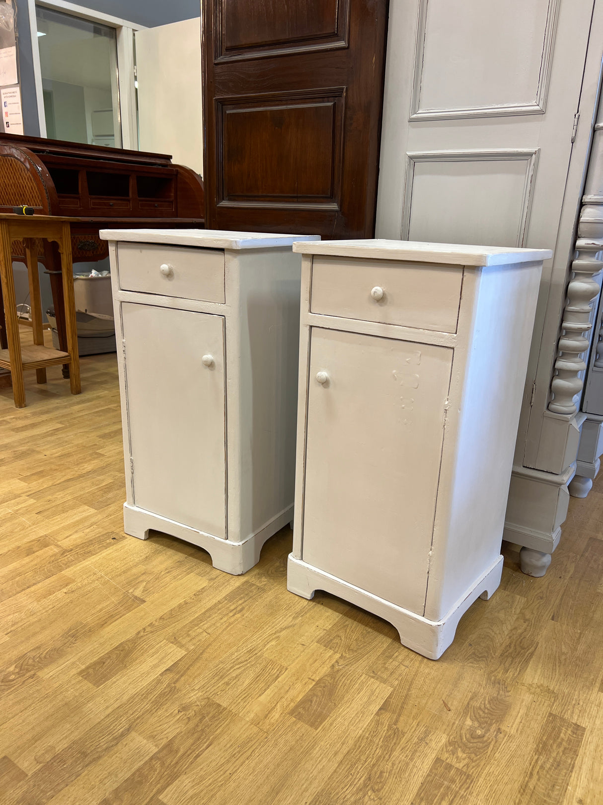 Pair of rustic bedside tables, W.41cm, D.36cm and H.80.5cm.