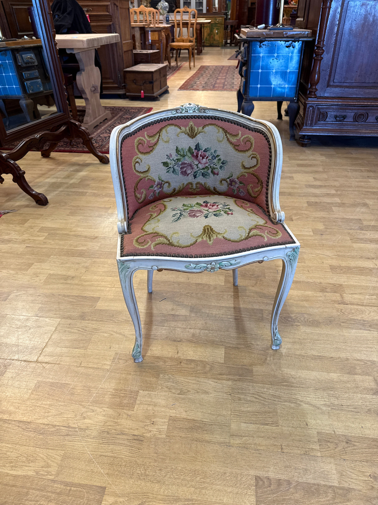 Rococo tapestry upholstered chair, W.48.5cm, D.48cm, H. 67cm, seat height 41cm