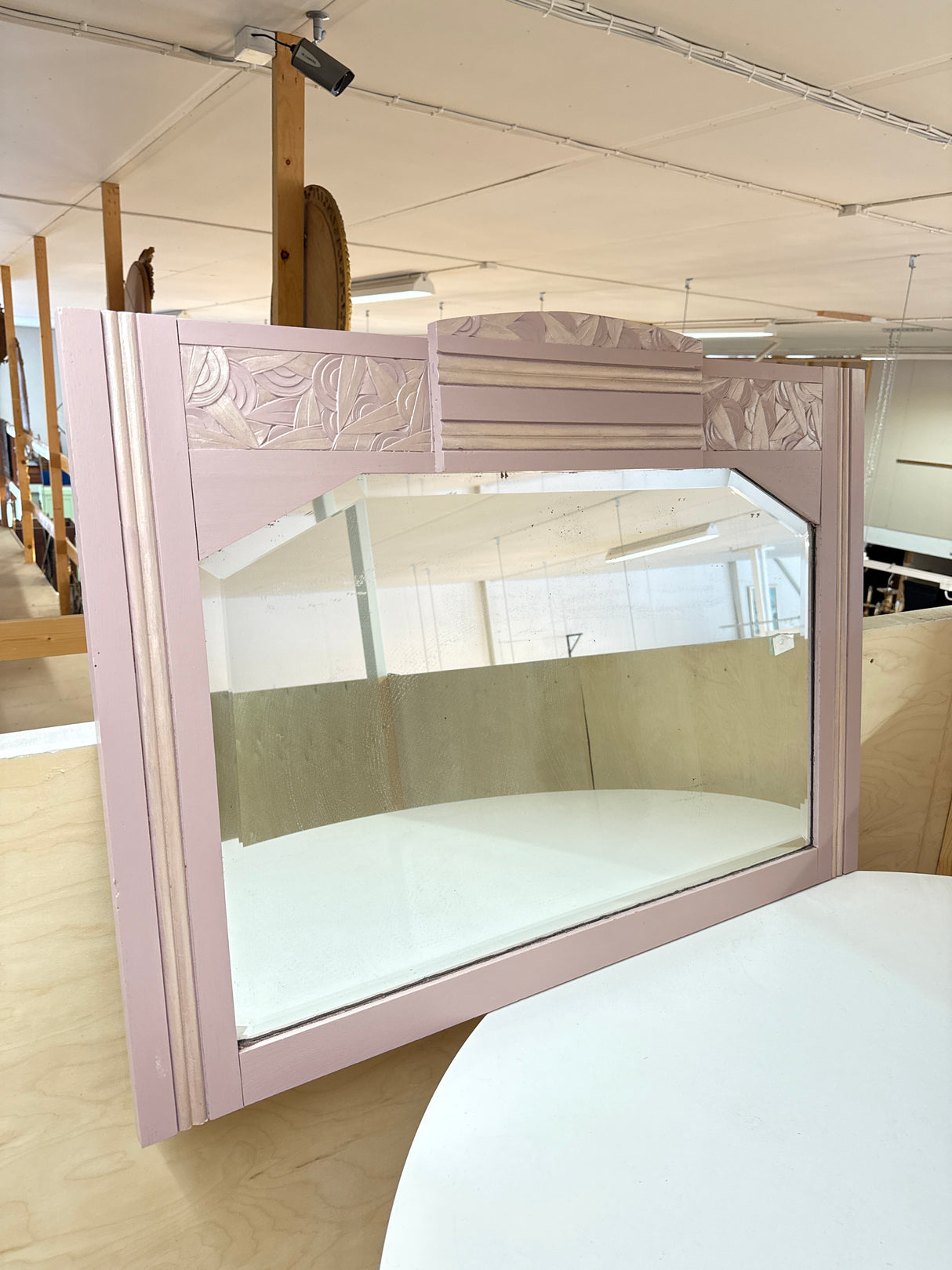 Art Nouveau oak mirror, W 100.5cm, H 74cm