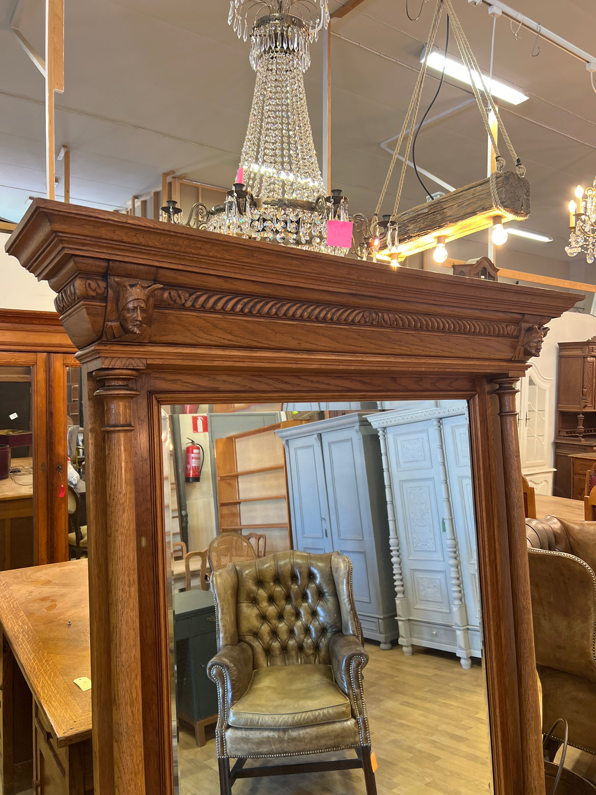 Renaissance full-length mirror W. 127cm and H. 185cm.