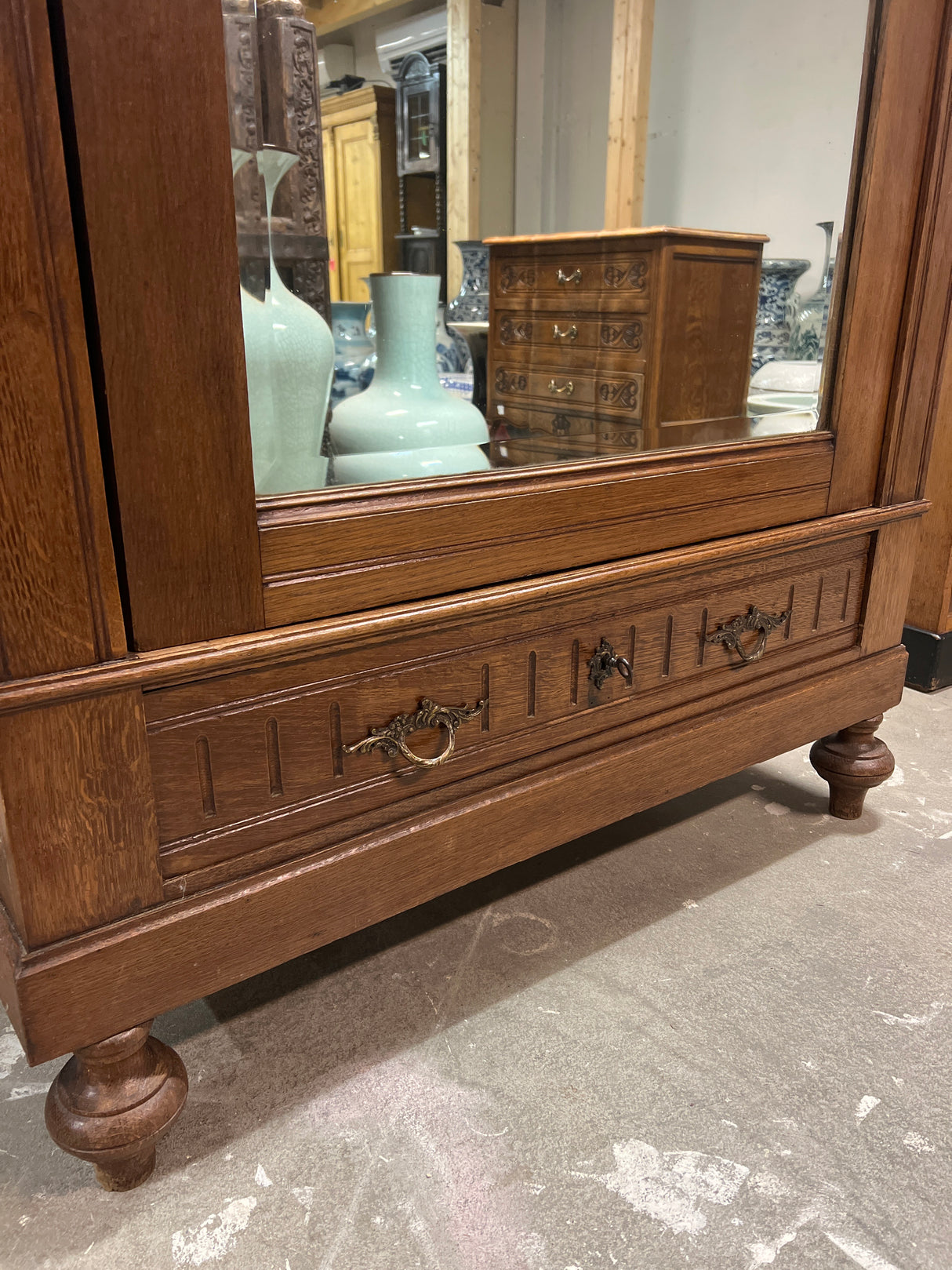 Gorgeous Art Nouveau wardrobe with a beveled mirror door W. 102cm, D. 49.5cm and H. 212cm