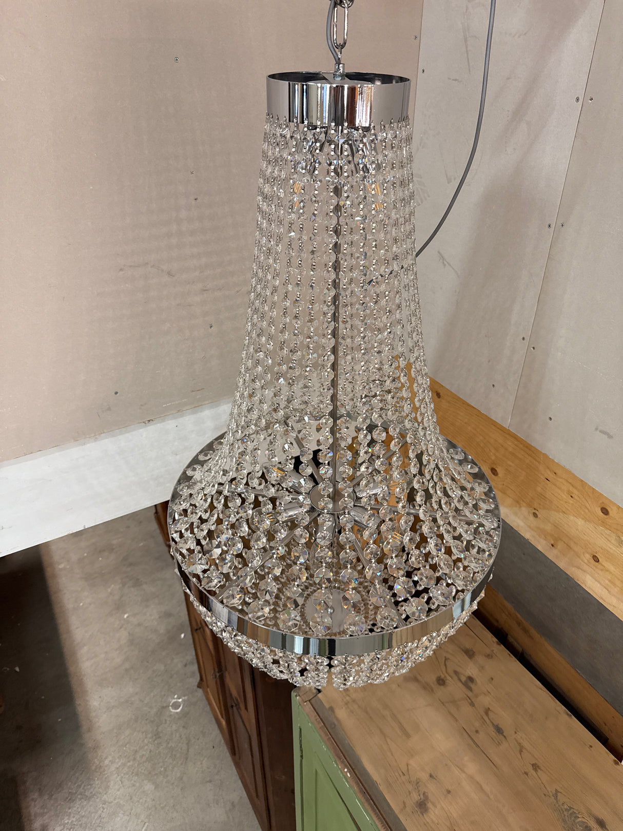 Gorgeous modern chrome-framed chandelier