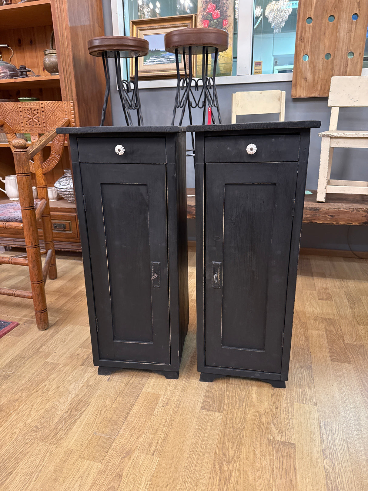 Black bedside table pair W.31cm, D,34cm, H,77.5cm
