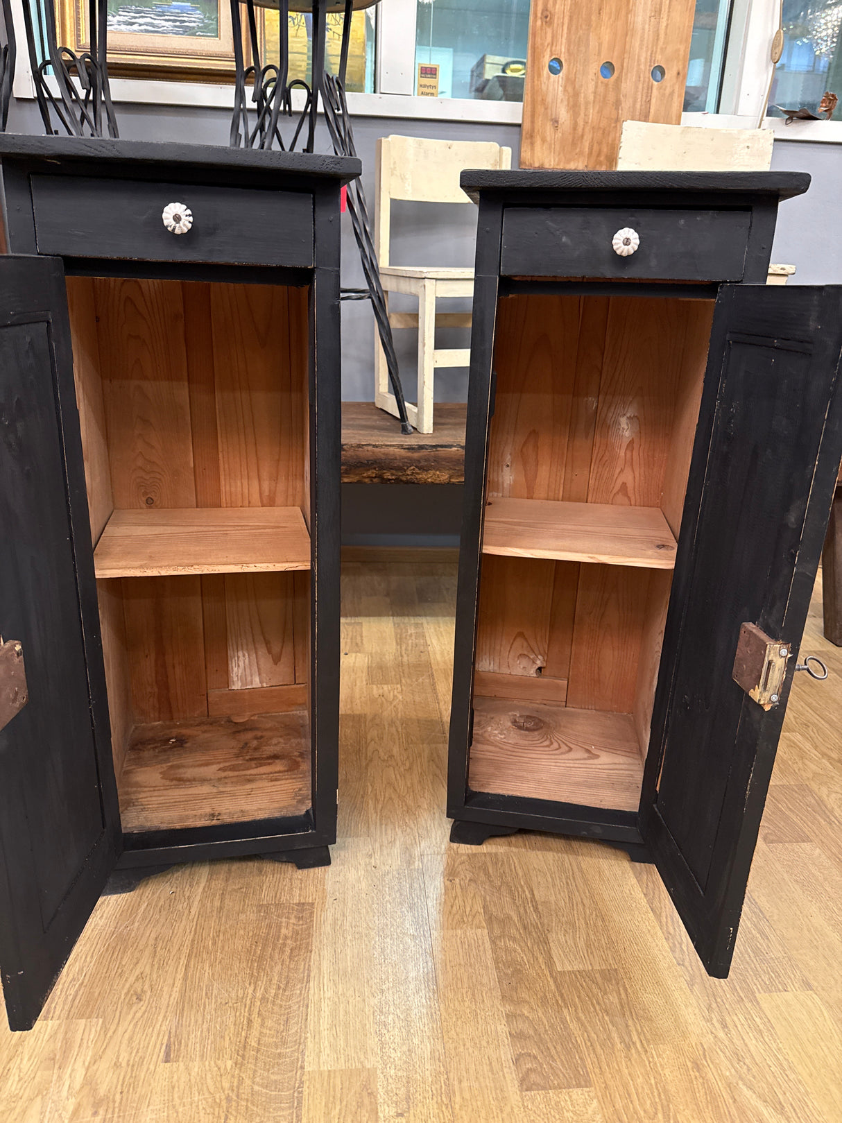 Black bedside table pair W.31cm, D,34cm, H,77.5cm