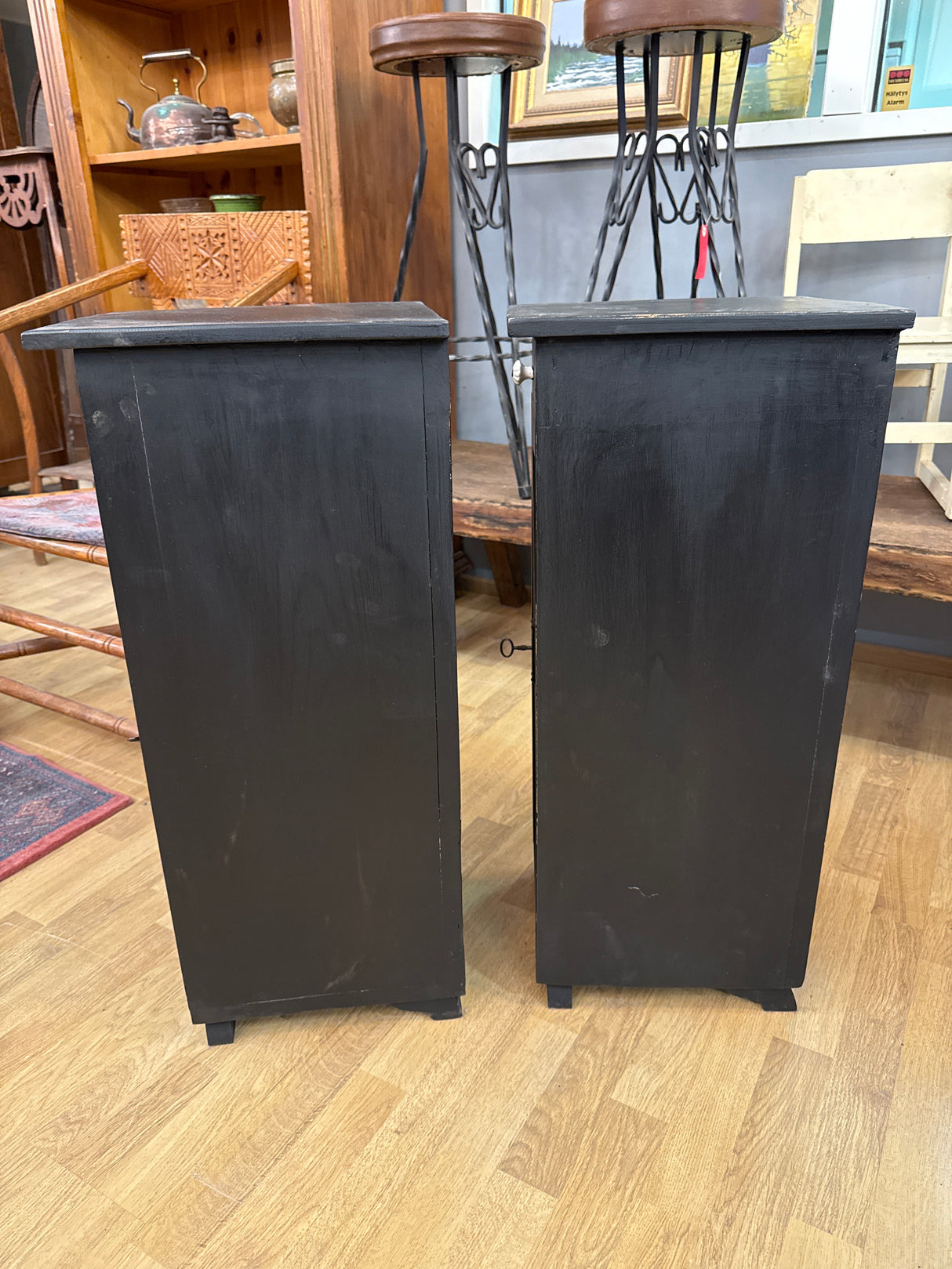 Black bedside table pair W.31cm, D,34cm, H,77.5cm