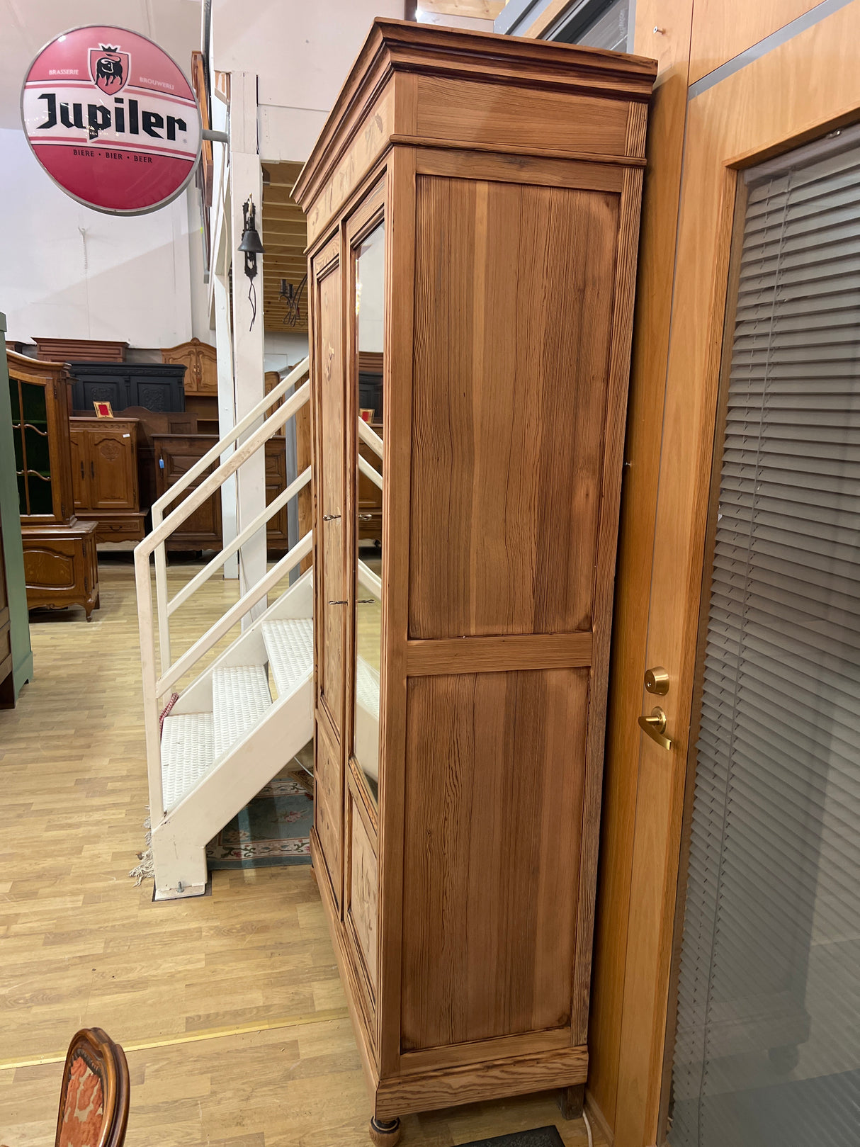 Beautiful wooden wardrobe with a finished surface. Width 119.5cm, Depth 49.5cm, Height 211.5cm.