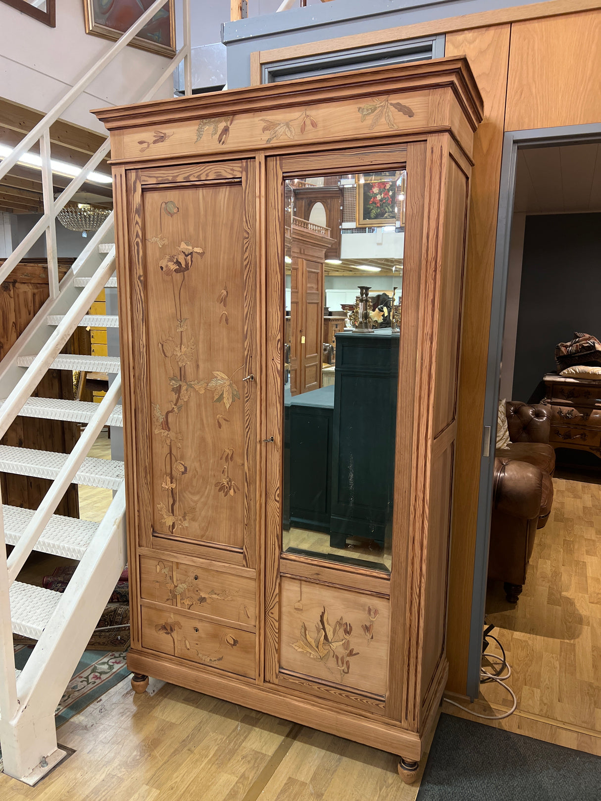 Beautiful wooden wardrobe with a finished surface. Width 119.5cm, Depth 49.5cm, Height 211.5cm.