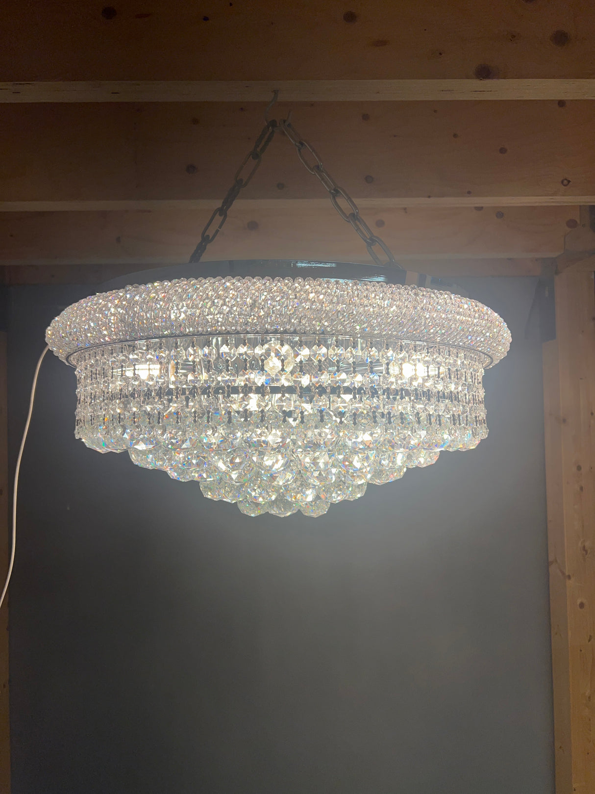 Upea kromi runkoinen kristalliplafondi Halk. N.53cm ja korkeus n.25cm