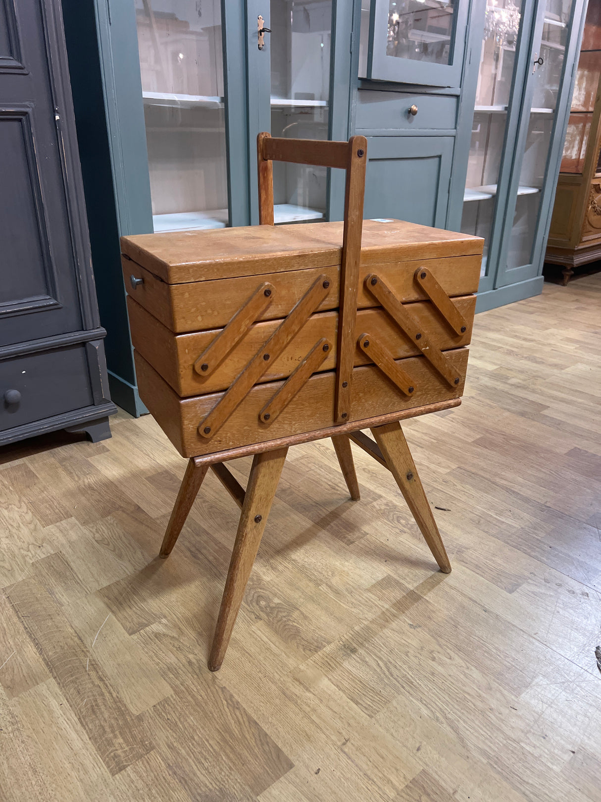 Sewing Box L. 53cm, W. 27cm and H. 77cm.