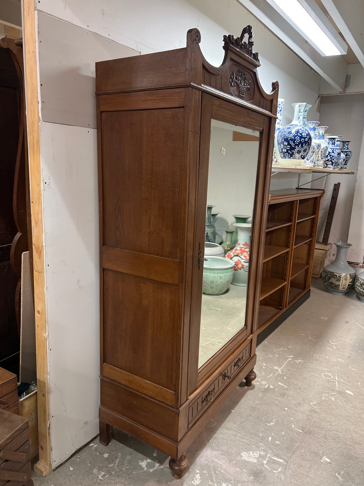 Gorgeous Art Nouveau wardrobe with a beveled mirror door W. 102cm, D. 49.5cm and H. 212cm