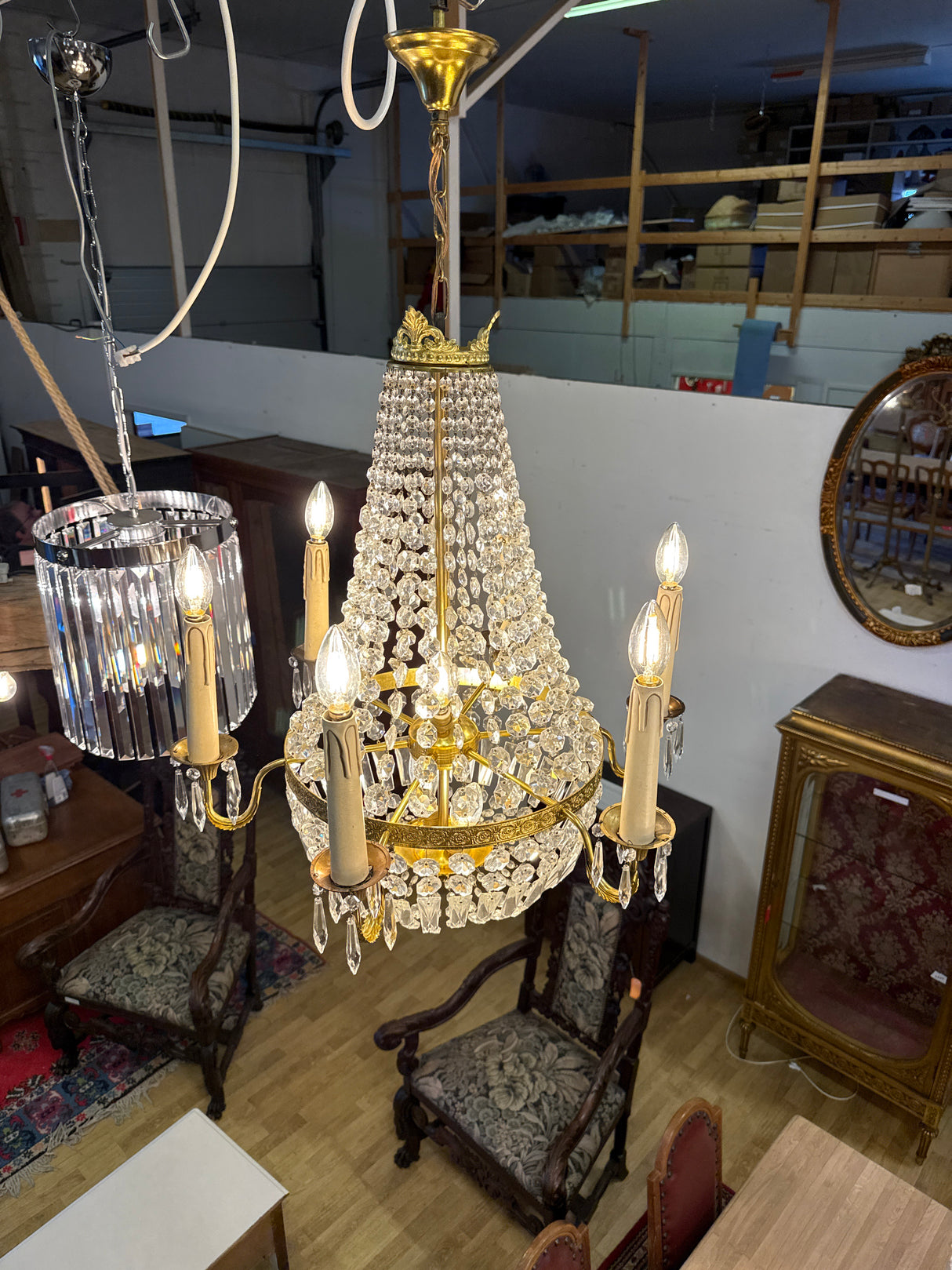 Gorgeous French crystal lamp H.66cm + chain, W.60cm
