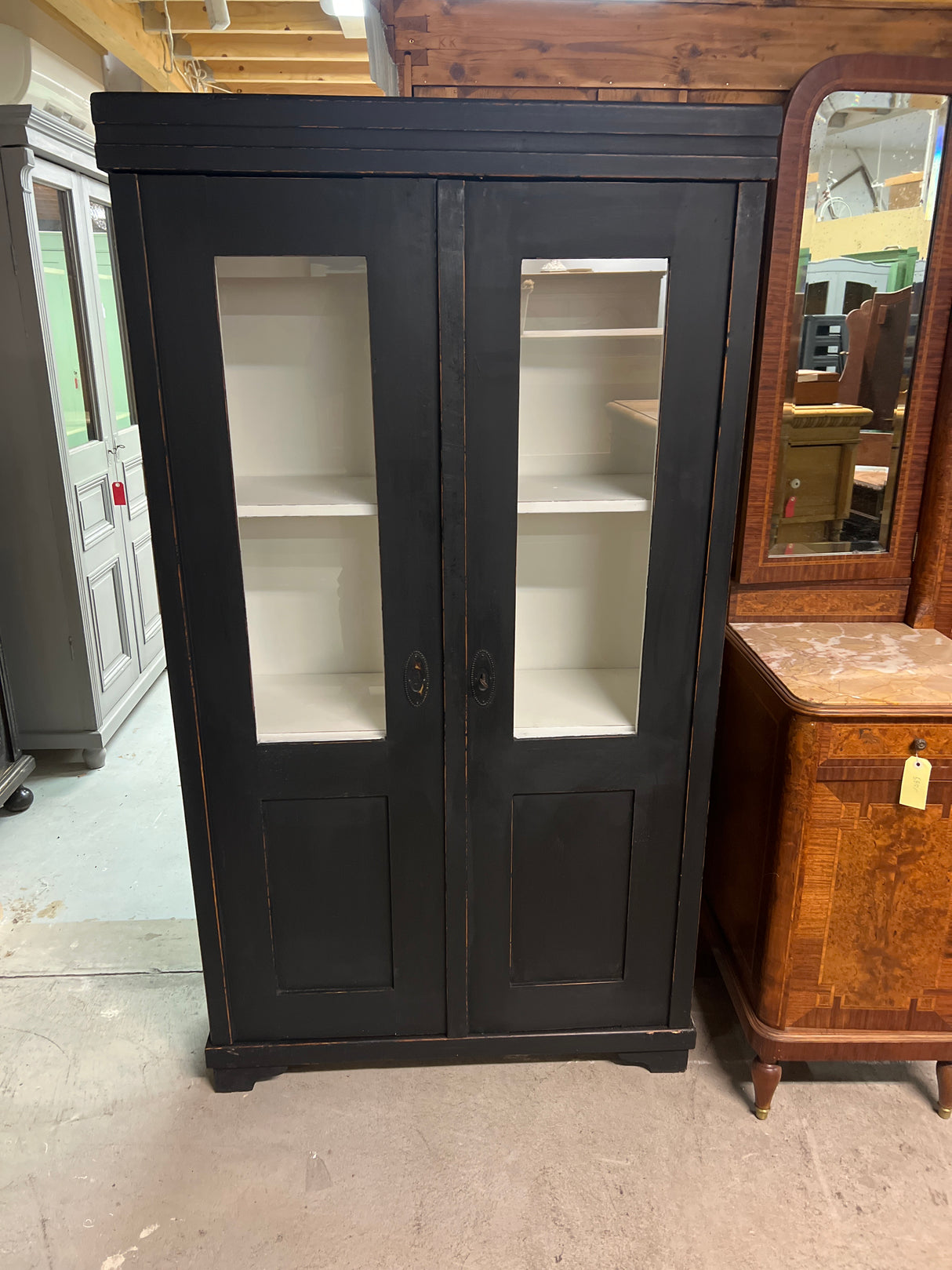 Small farmhouse display cabinet W. 92.5cm, D. 34.5cm and H. 166.5cm