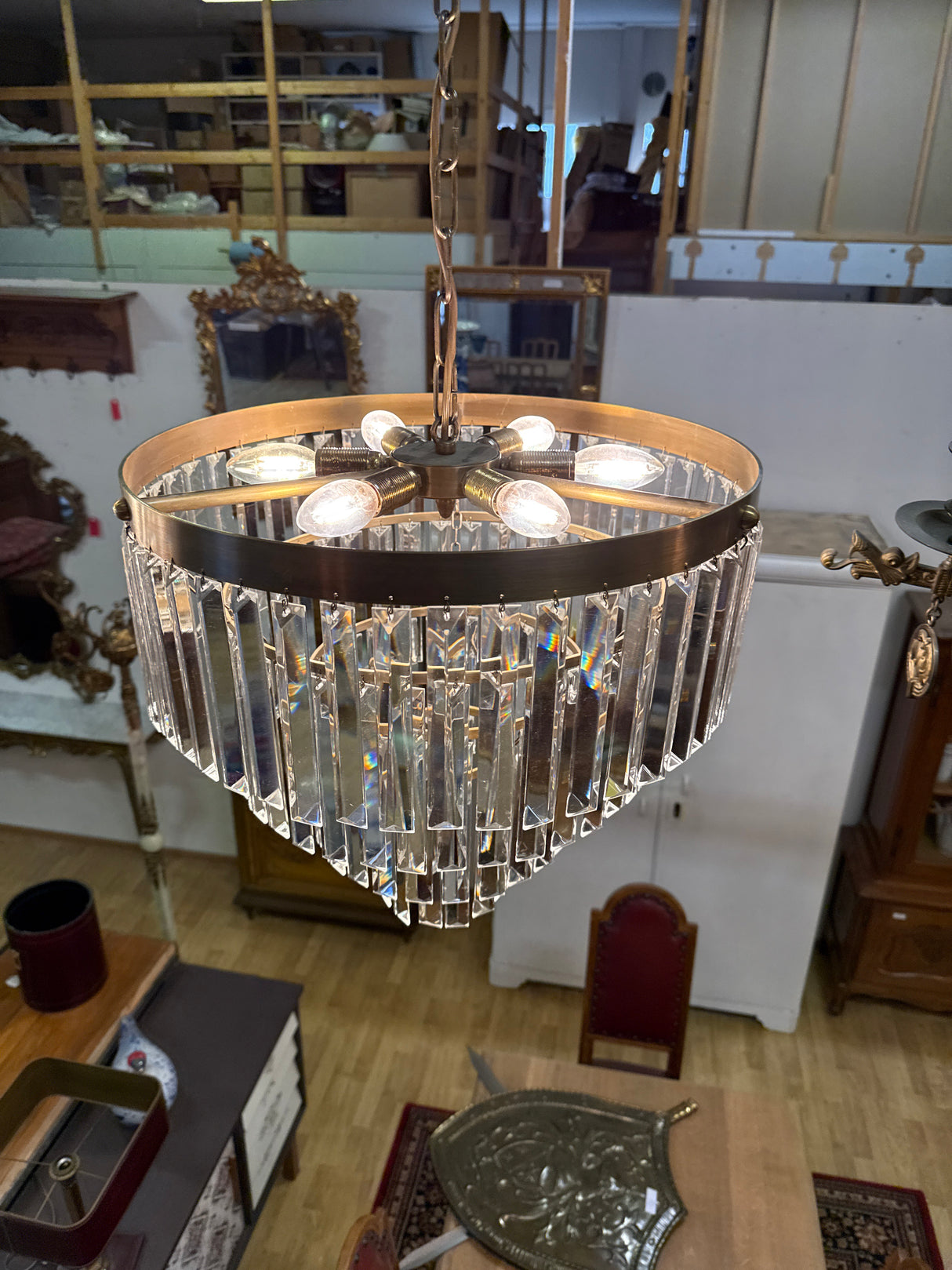 Patinated brass crystal chandelier K.41cm, H.46cm