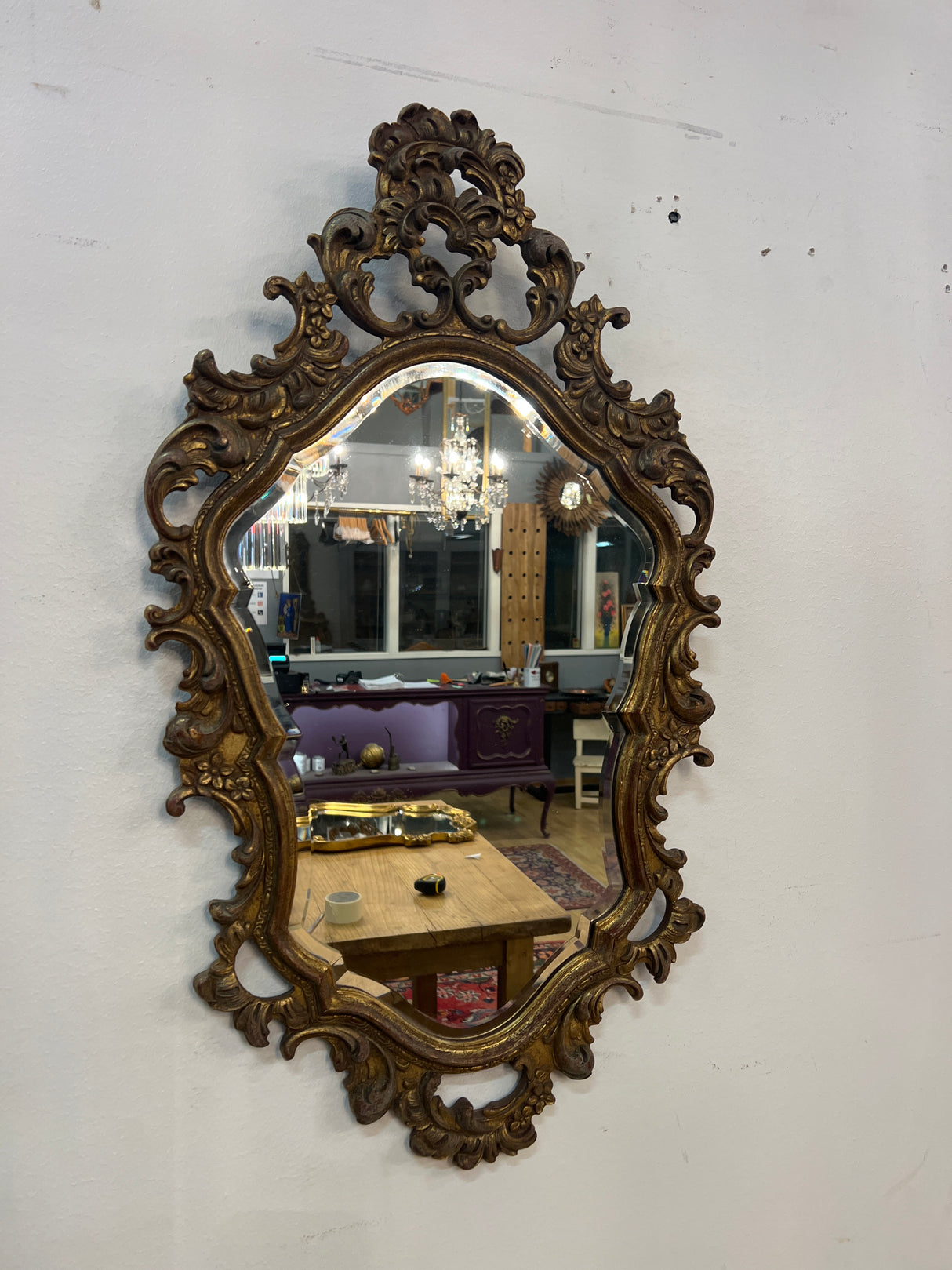 Superb rococo mirror with faceted edge L. 46.5cm and H. 81cm