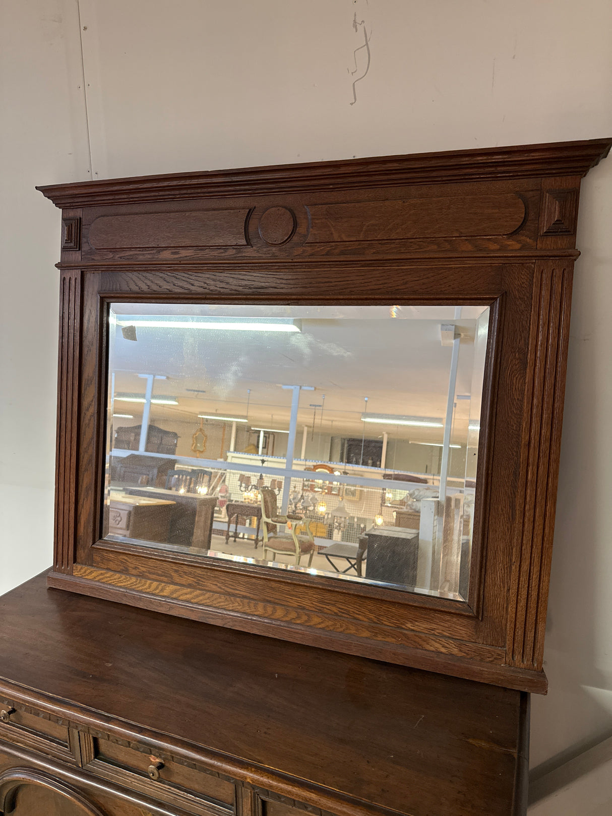 Gorgeous faceted oak mirror