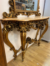 Huikea rokokoo konsolipeilipöytä L. 138cm, S. 41,5cm ja K. 258cm
