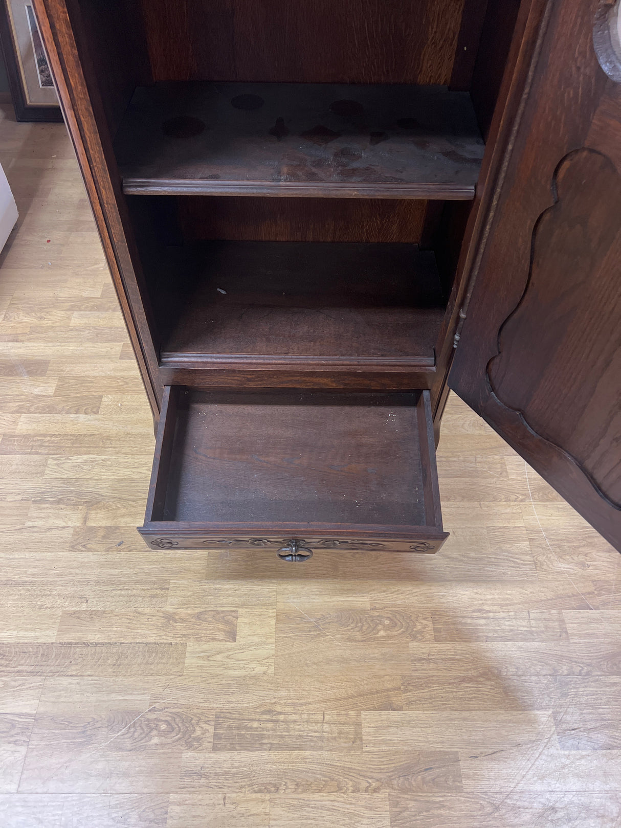 Rare narrow display cabinet W. 69cm, D. 42cm and H. 191.5cm