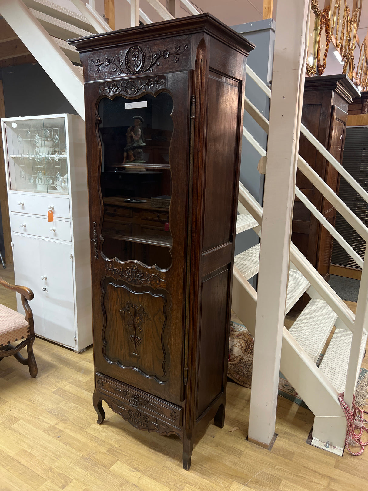 Rare narrow display cabinet W. 69cm, D. 42cm and H. 191.5cm