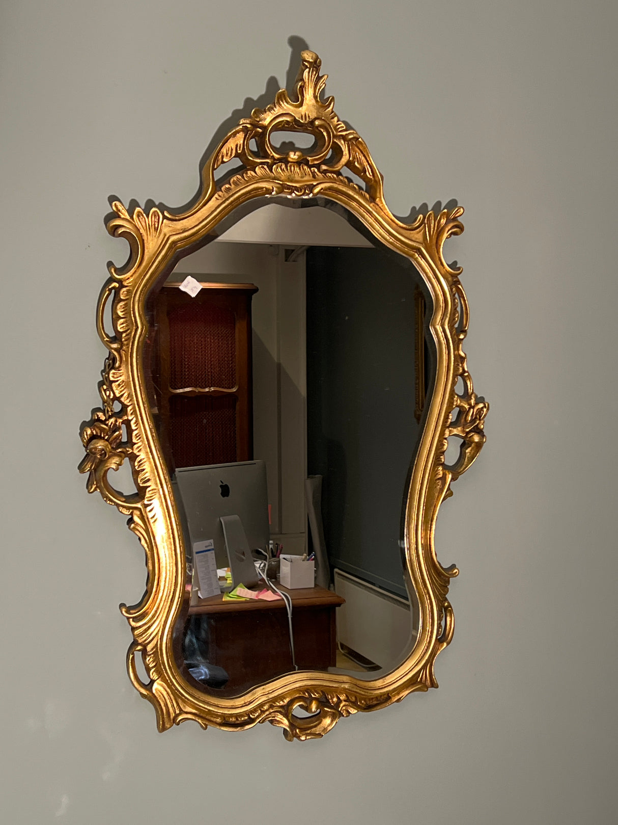 Super hieno fasettihiottu rokokoo peili K. 93cm ja L. 60cm