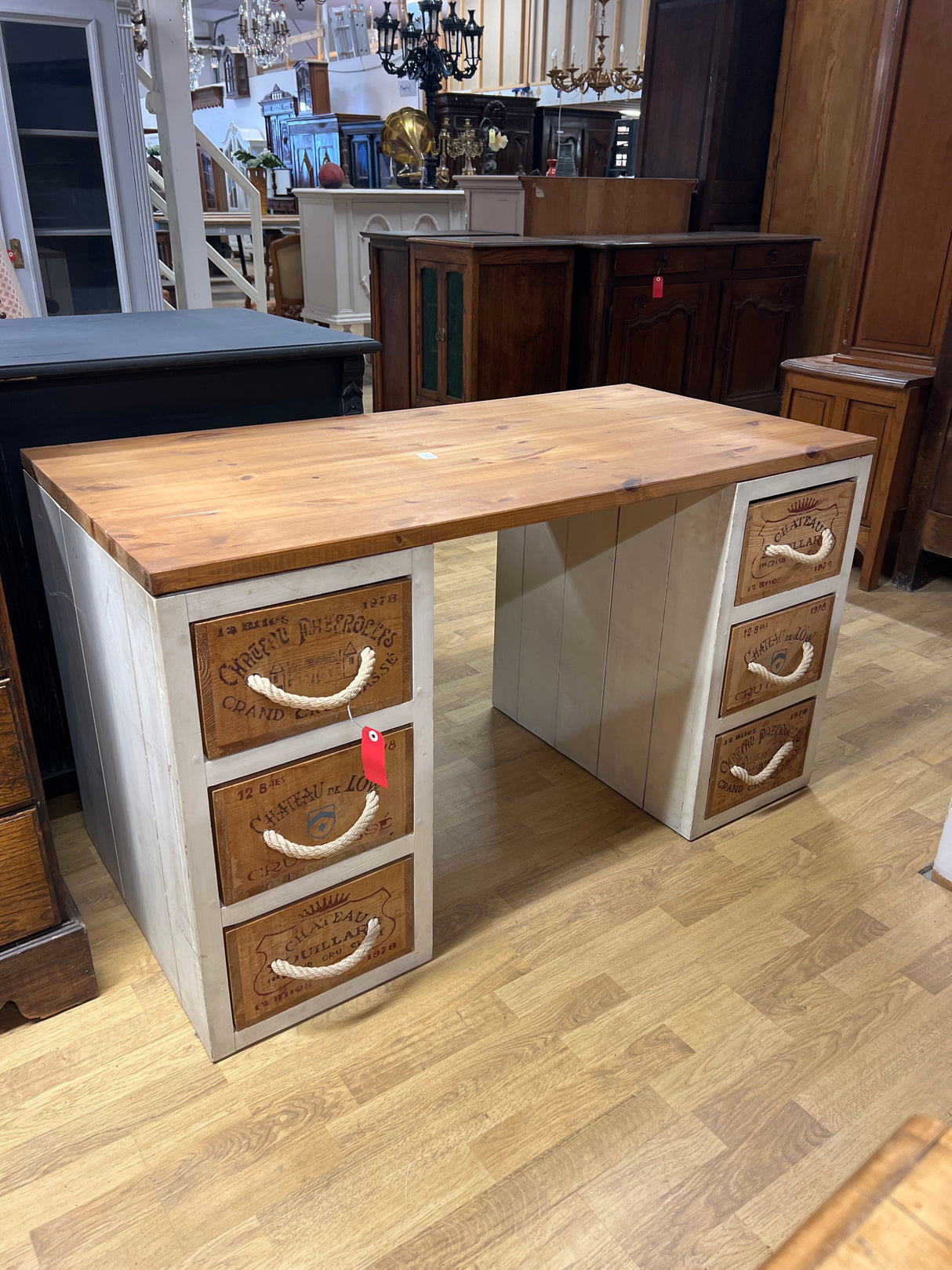 Desk W.130cm, D.65cm and H.73.5cm.
