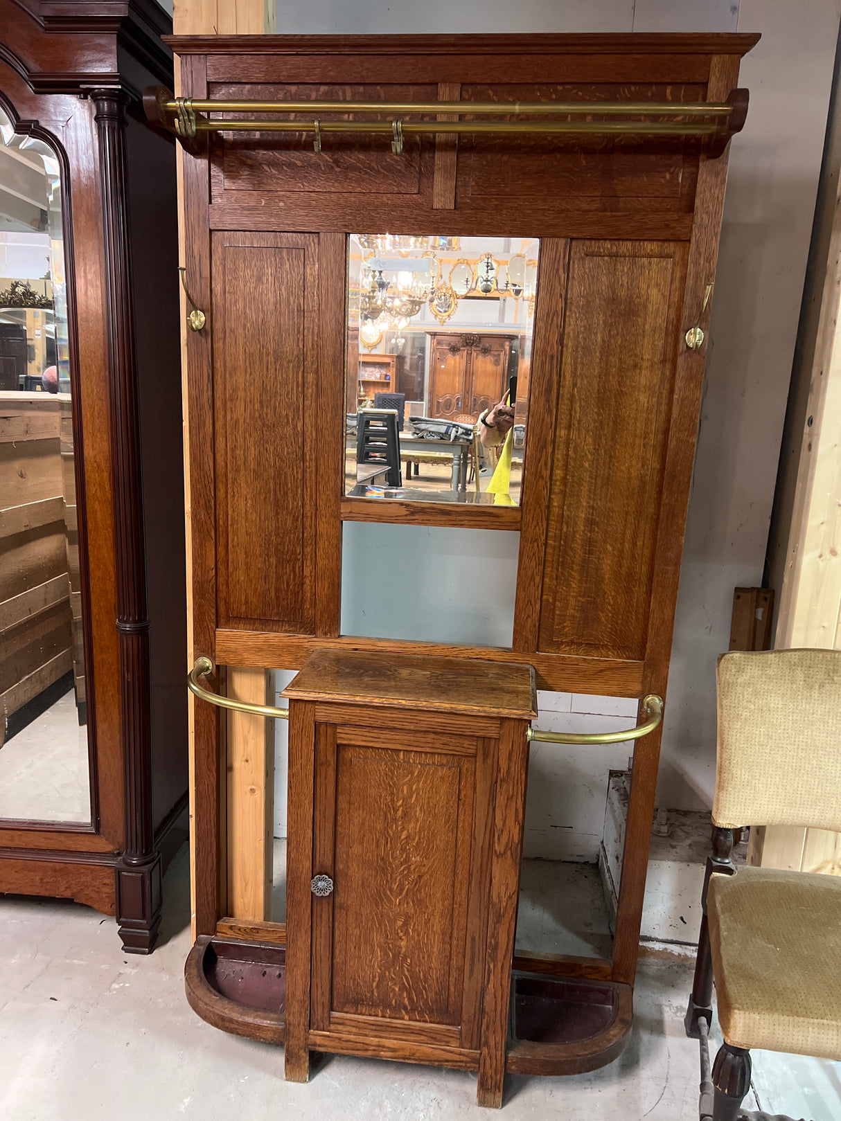 Art Nouveau hallway furniture, W. 105cm, D. 29cm and H. 199cm