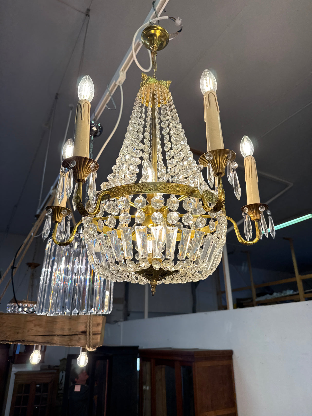 Gorgeous French crystal lamp H.66cm + chain, W.60cm