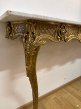 Metal-legged console table L.139cm, W.29cm, H.82cm