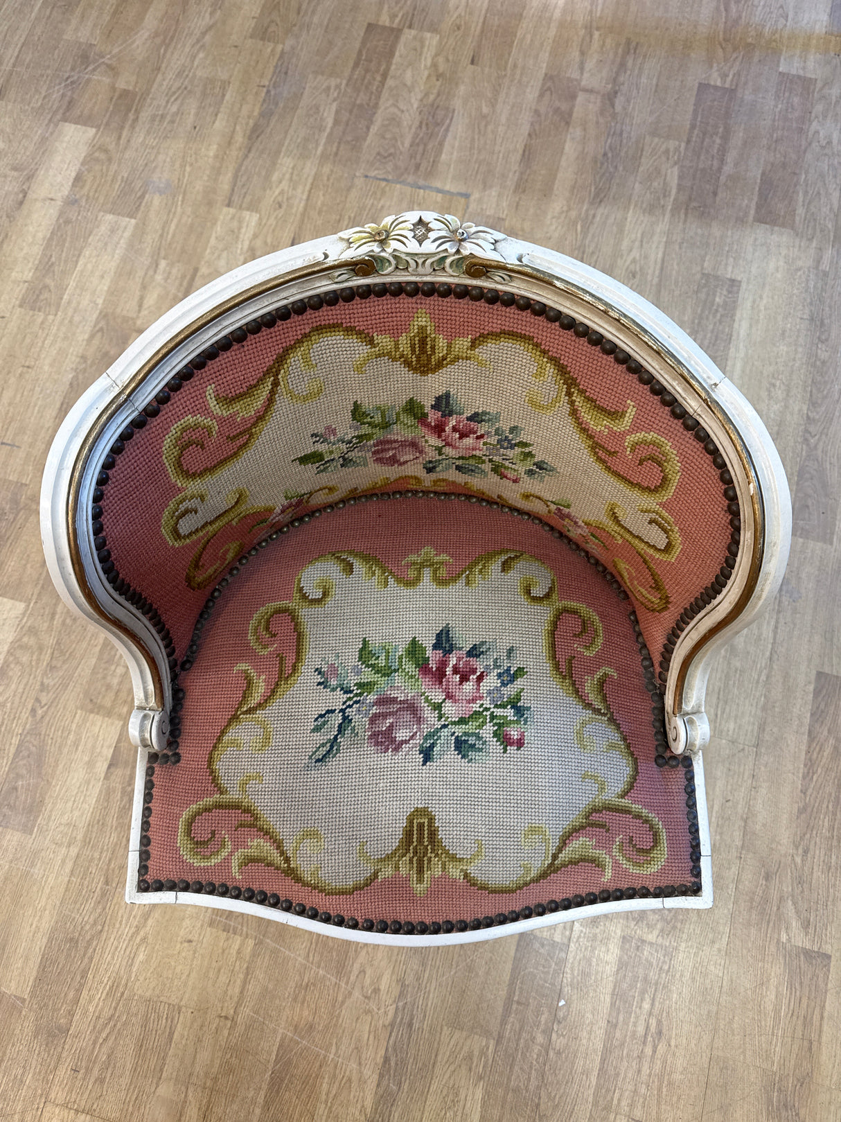 Rococo tapestry upholstered chair, W.48.5cm, D.48cm, H. 67cm, seat height 41cm