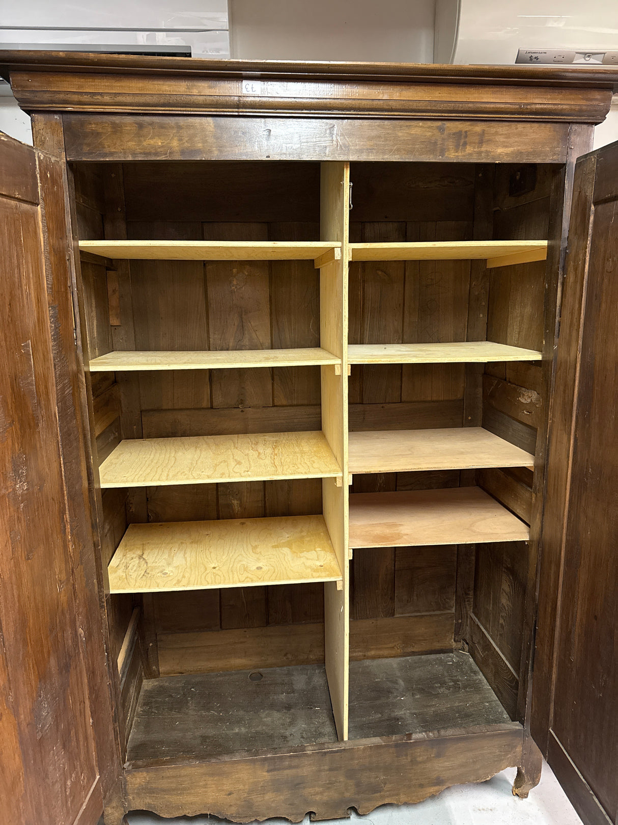 19th century oak cabinet W. 139cm, D.64.5cm, H.196cm