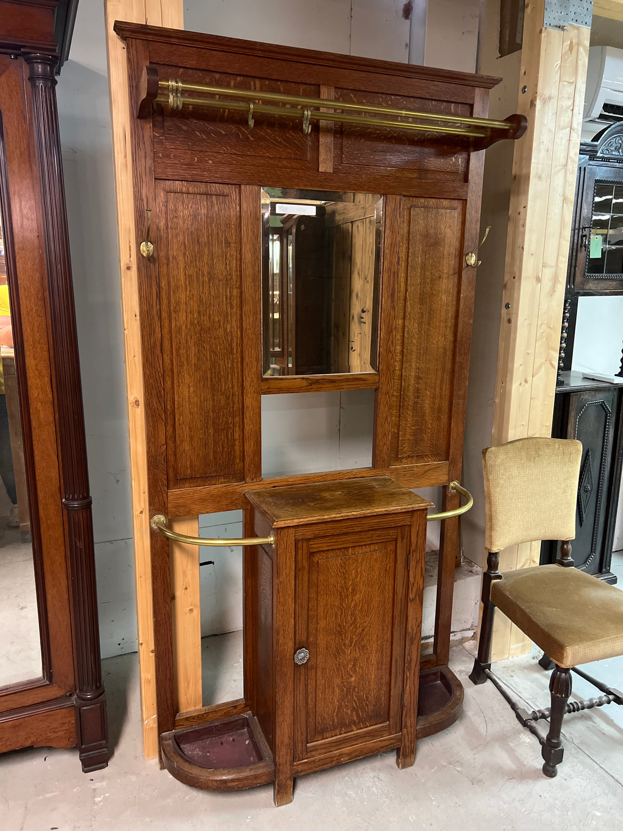 Art Nouveau hallway furniture, W. 105cm, D. 29cm and H. 199cm