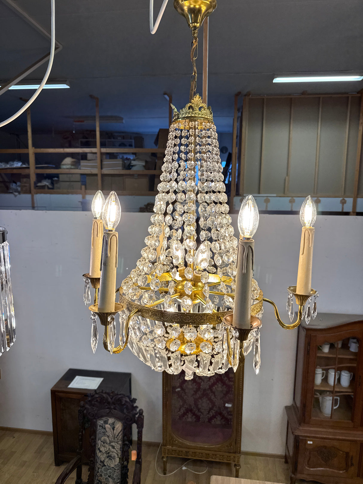 Gorgeous French crystal lamp H.66cm + chain, W.60cm