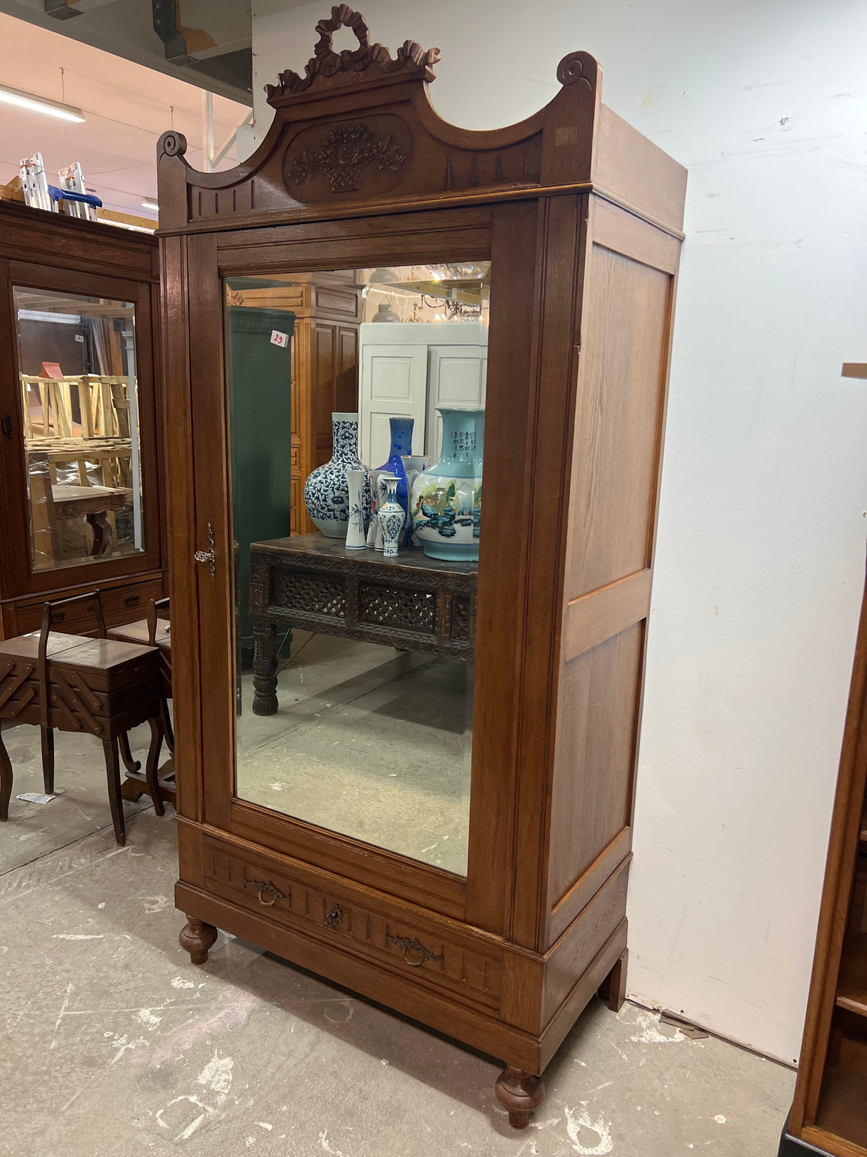 Gorgeous Art Nouveau wardrobe with a beveled mirror door W. 102cm, D. 49.5cm and H. 212cm