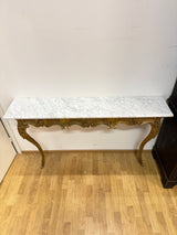 Metal-legged console table L.139cm, W.29cm, H.82cm