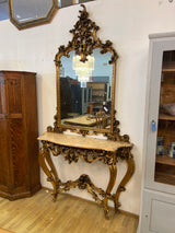 Huikea rokokoo konsolipeilipöytä L. 138cm, S. 41,5cm ja K. 258cm