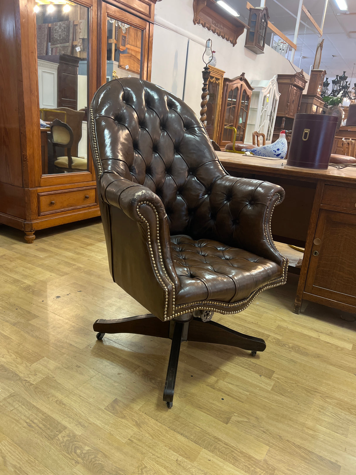 Executive desk chair W. 76cm, D. 76cm and H. 112cm. Seat height 49cm.