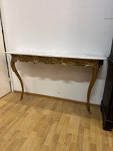 Metal-legged console table L.139cm, W.29cm, H.82cm