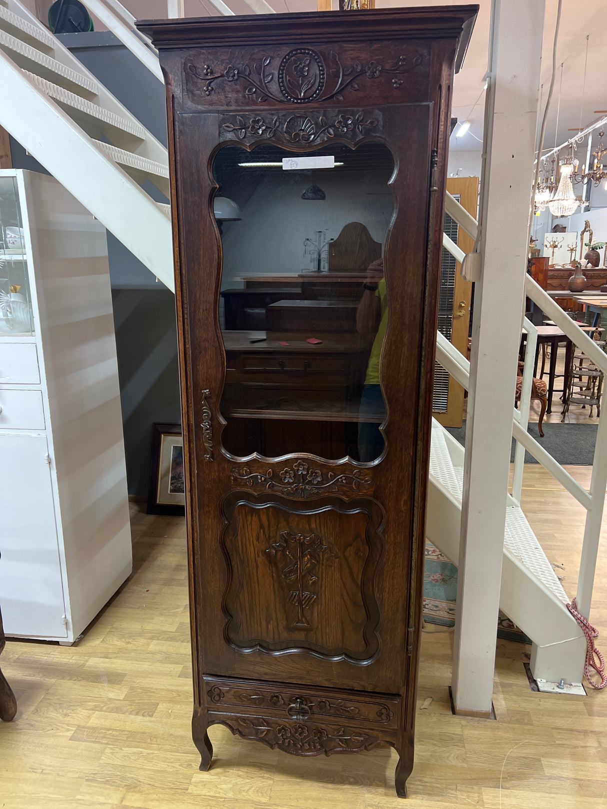 Rare narrow display cabinet W. 69cm, D. 42cm and H. 191.5cm