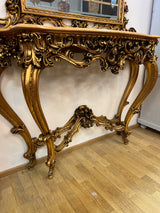 Huikea rokokoo konsolipeilipöytä L. 138cm, S. 41,5cm ja K. 258cm