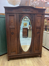 Art Nouveau wardrobe with oval mirror, W. 143.5cm, D. 55.5cm and H. 198.5cm
