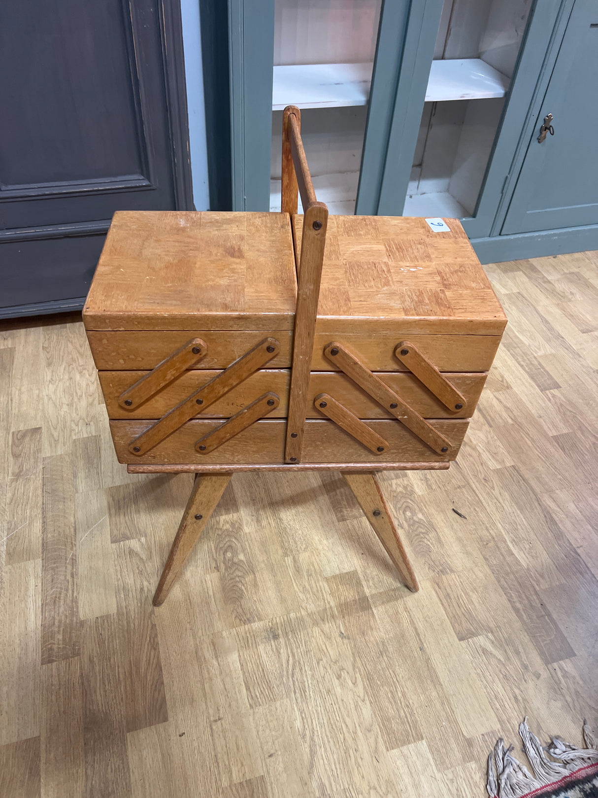 Sewing Box L. 53cm, W. 27cm and H. 77cm.