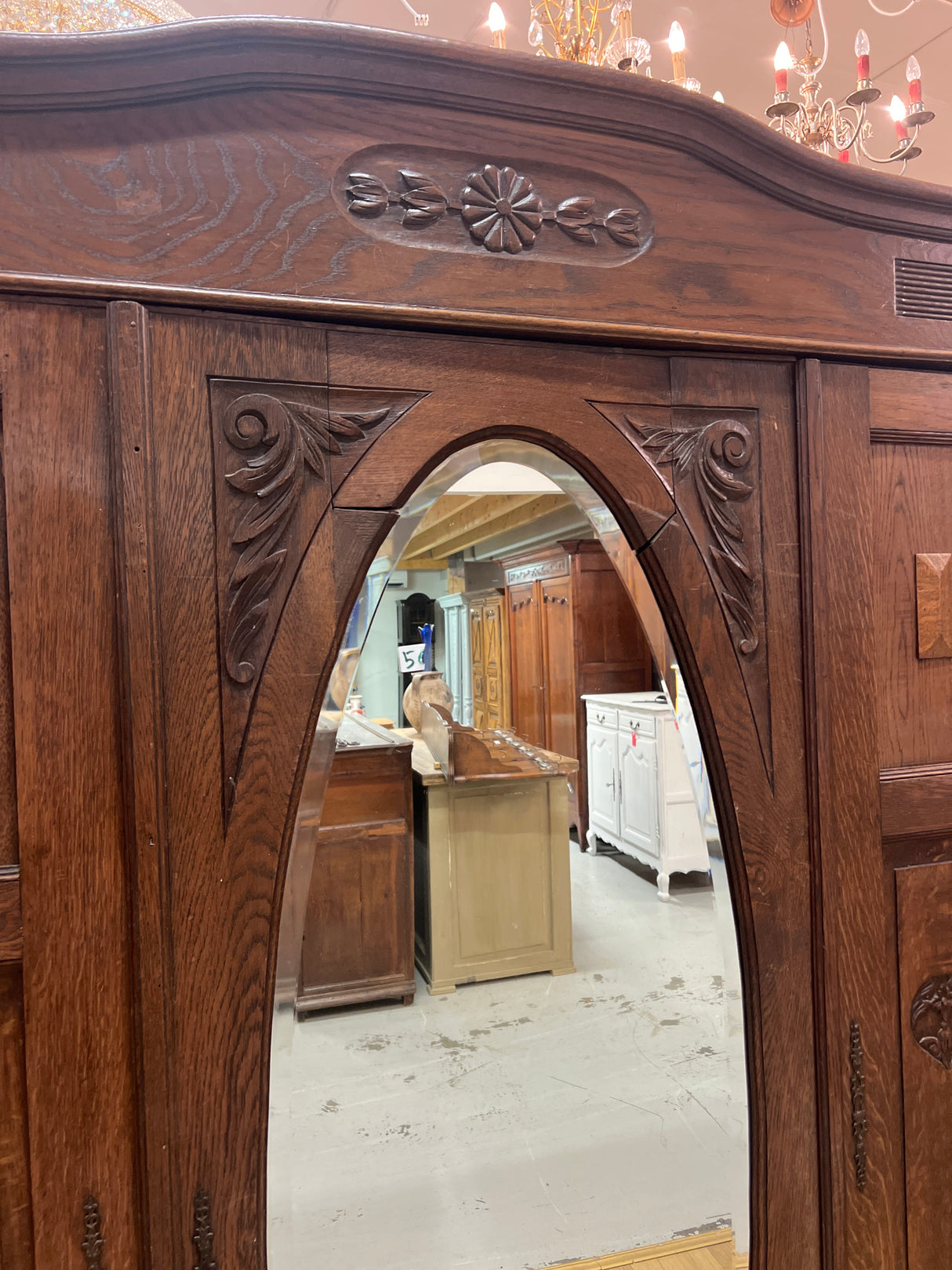 Art Nouveau wardrobe with oval mirror, W. 143.5cm, D. 55.5cm and H. 198.5cm
