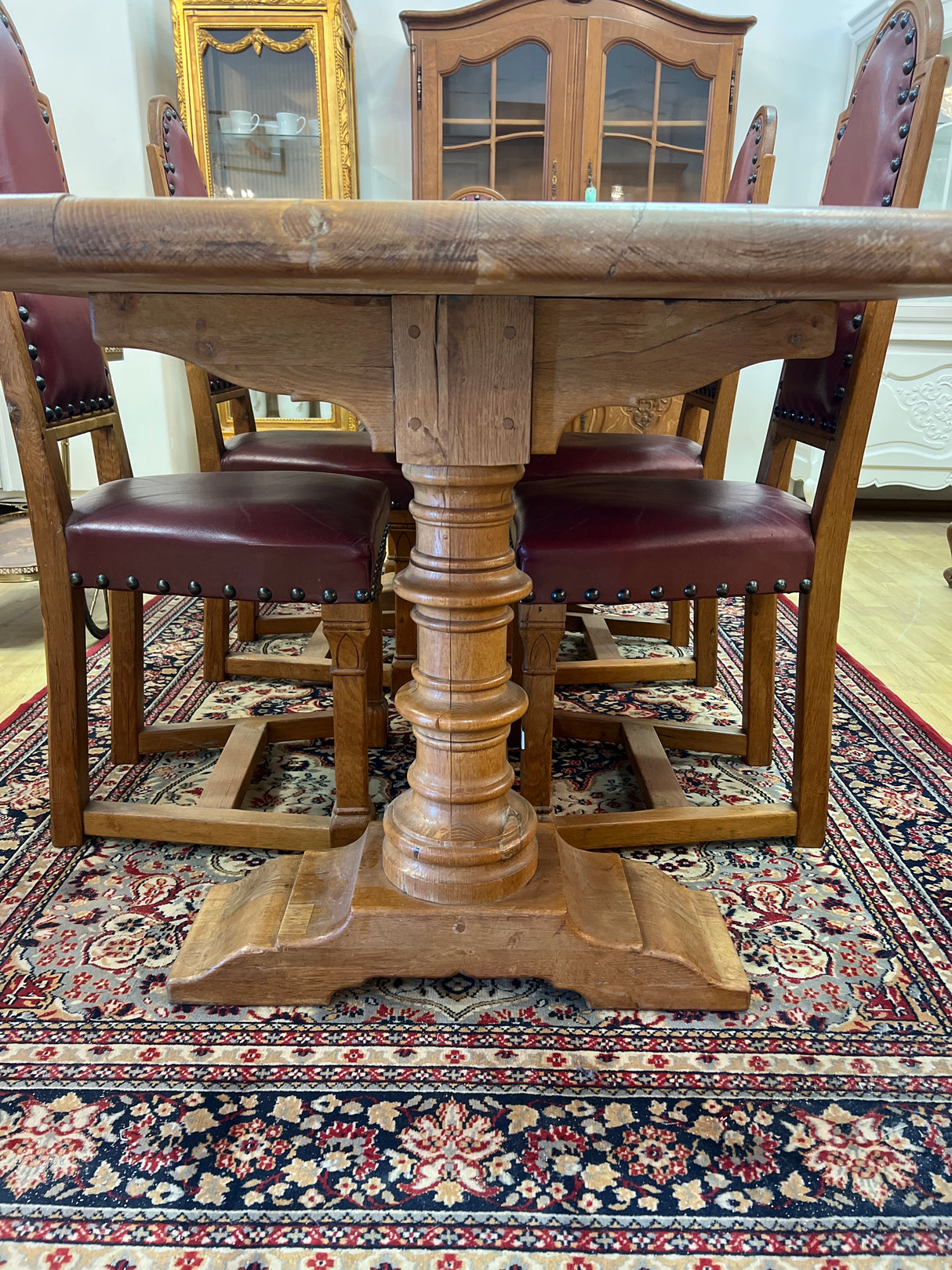 Gorgeous oak dining set. Table length 220cm, width 84cm and height 78cm.