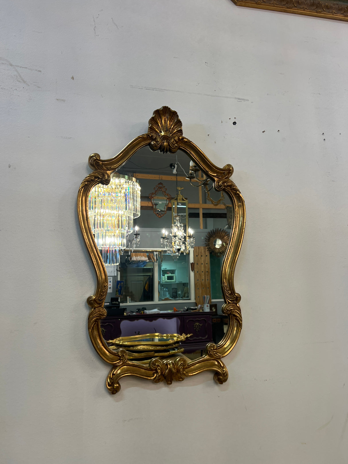 Rococo mirror, W. 47cm and H. 75cm