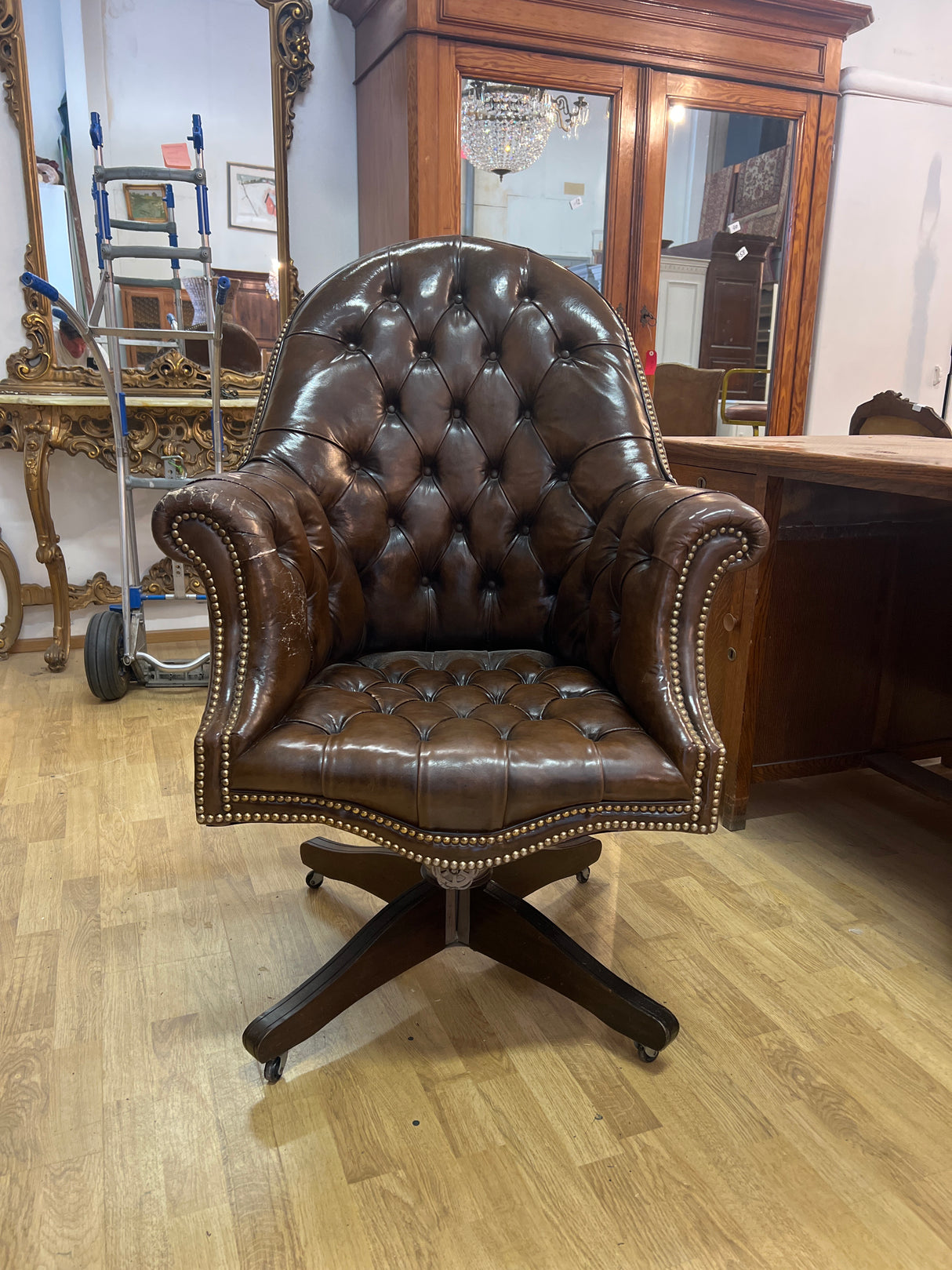 Executive desk chair W. 76cm, D. 76cm and H. 112cm. Seat height 49cm.